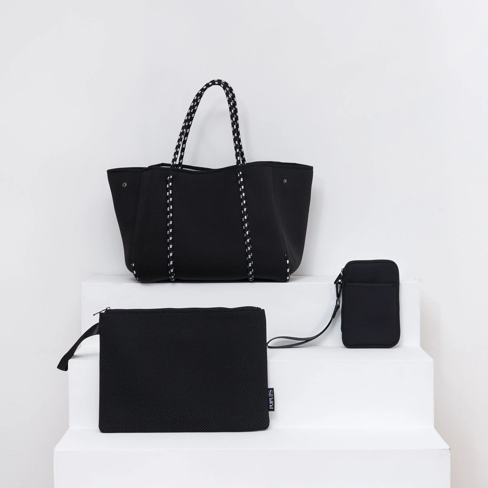 BLACK TRAVEL SET: EVERYDAY TOTE + LAPTOP SLEEVE + PASSPORT WALLET