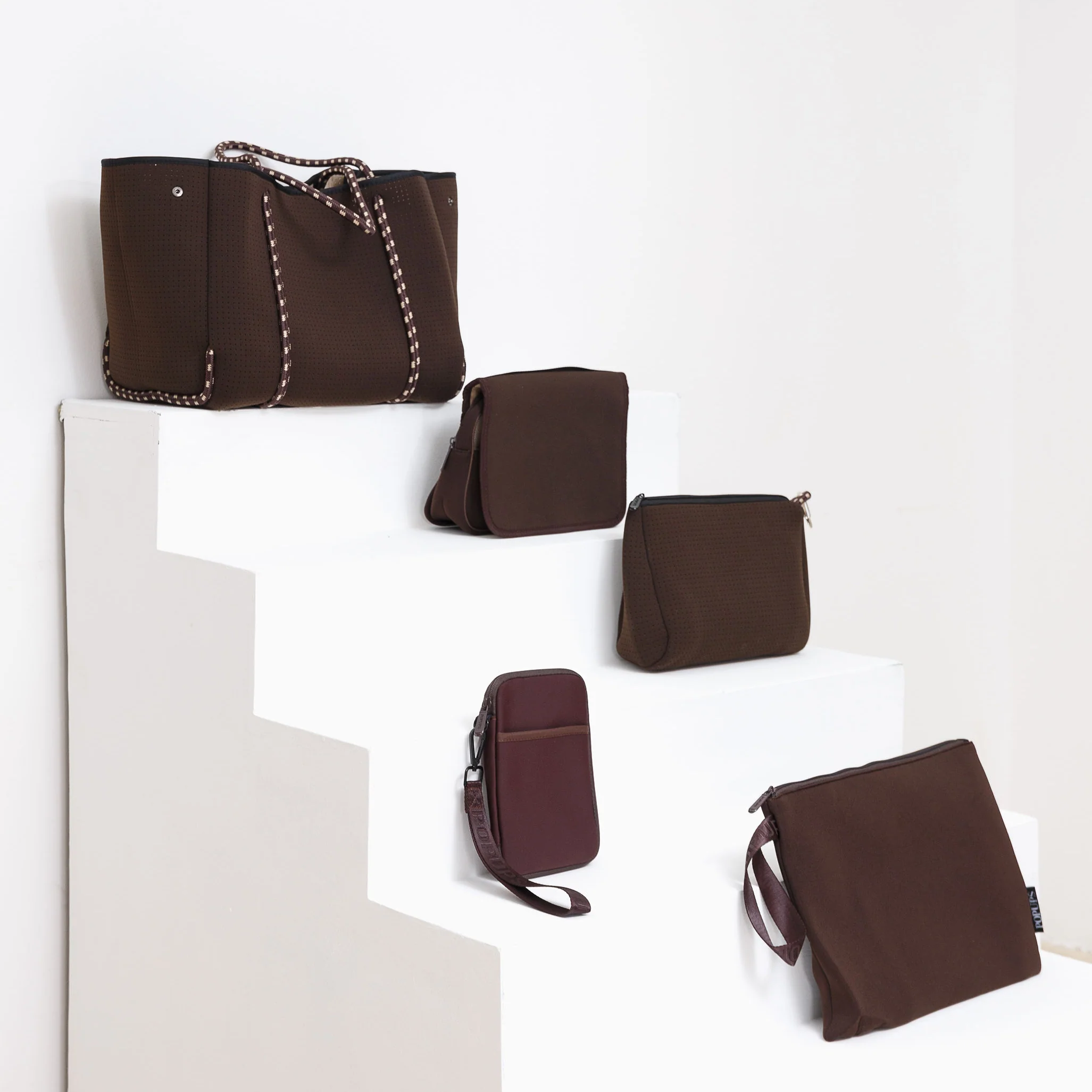 ESPRESSO EVERYTHING SET: EVERYDAY TOTE + LAPTOP SLEEVE + TOILETRY BAG + PASSPORT WALLET + ESSENTIAL POUCH
