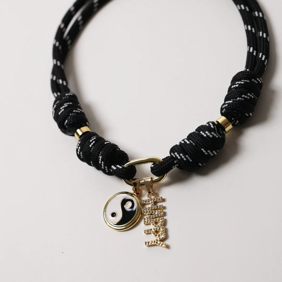 POP UPS X HANNAH B BOAT ROPE BLACK NECKLACE WITH HAPPY YIN-YANG - Image 3