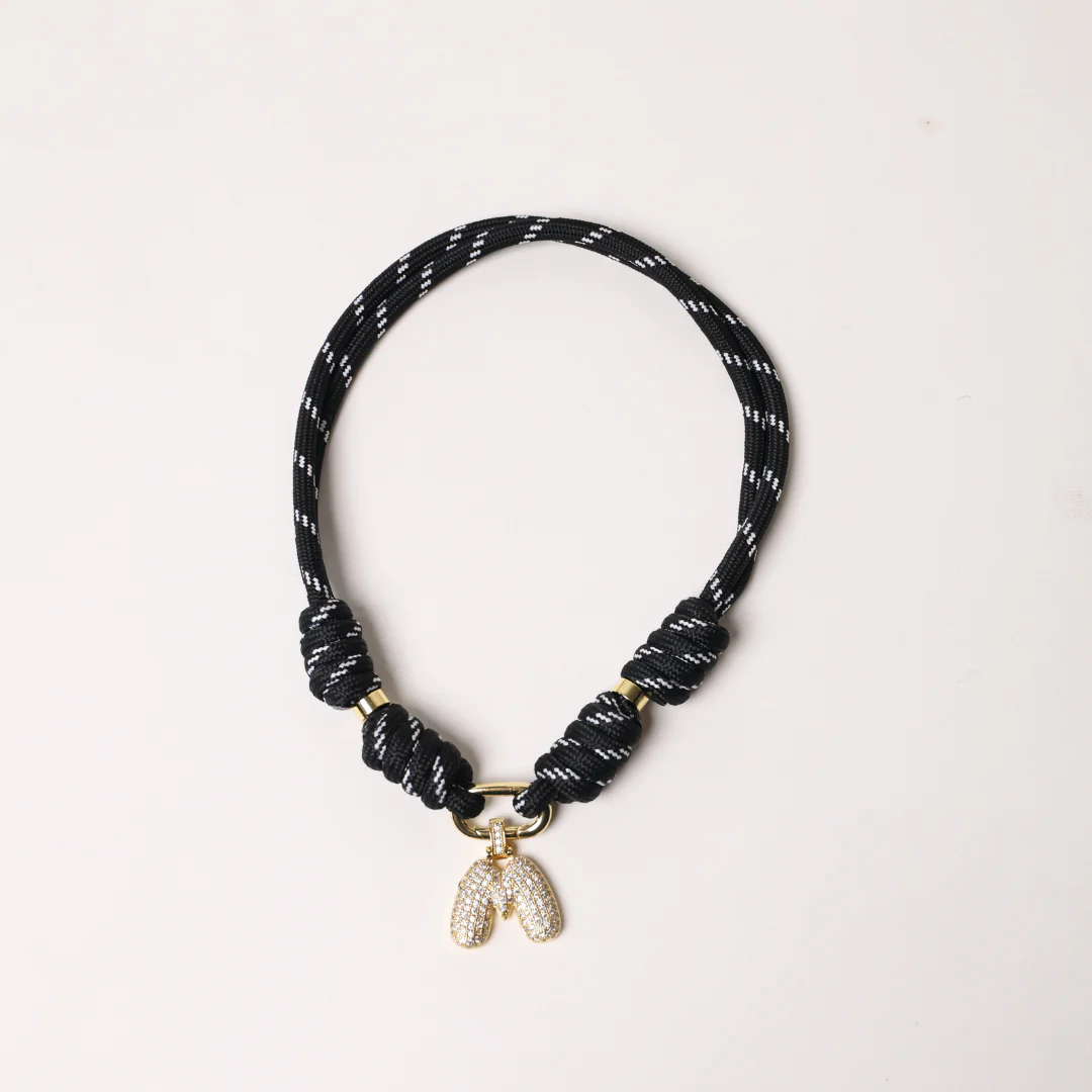 POP UPS X HANNAH B BOAT ROPE BLACK NECKLACE WITH PAVE INITIAL