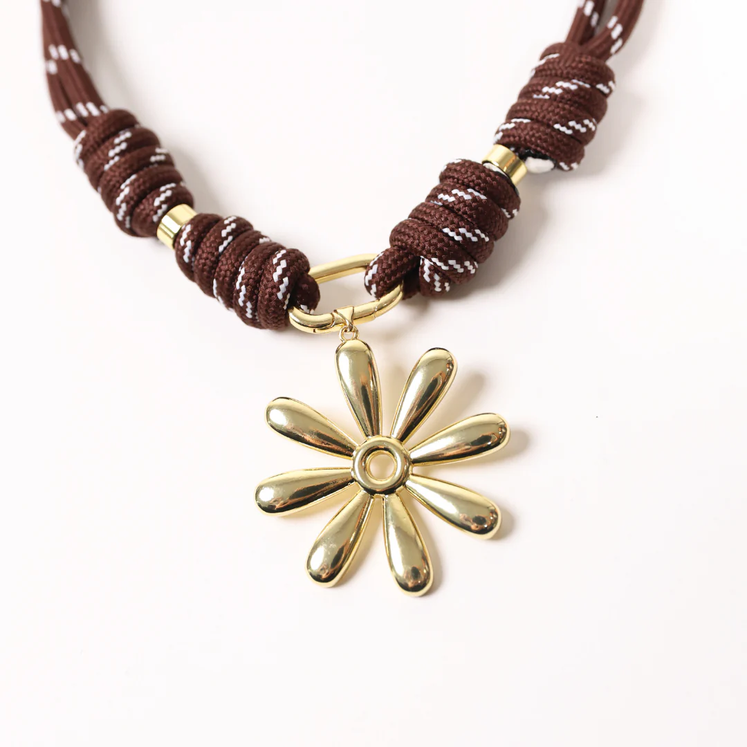 POP UPS X HANNAH B BOAT ROPE CHOCOLATE NECKLACE WITH GOLD DAISY - Image 3