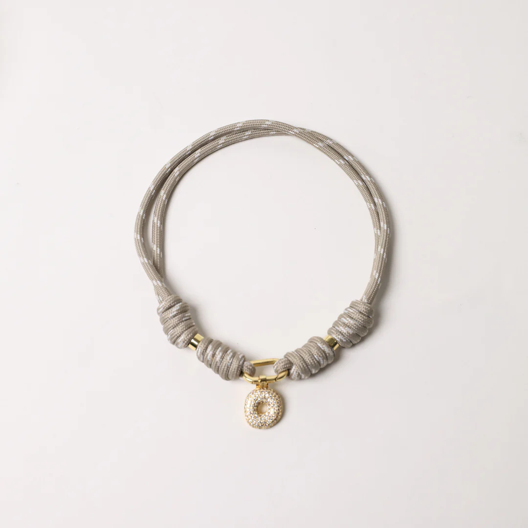 POP UPS X HANNAH B BOAT ROPE GREIGE NECKLACE WITH PAVE INITIAL