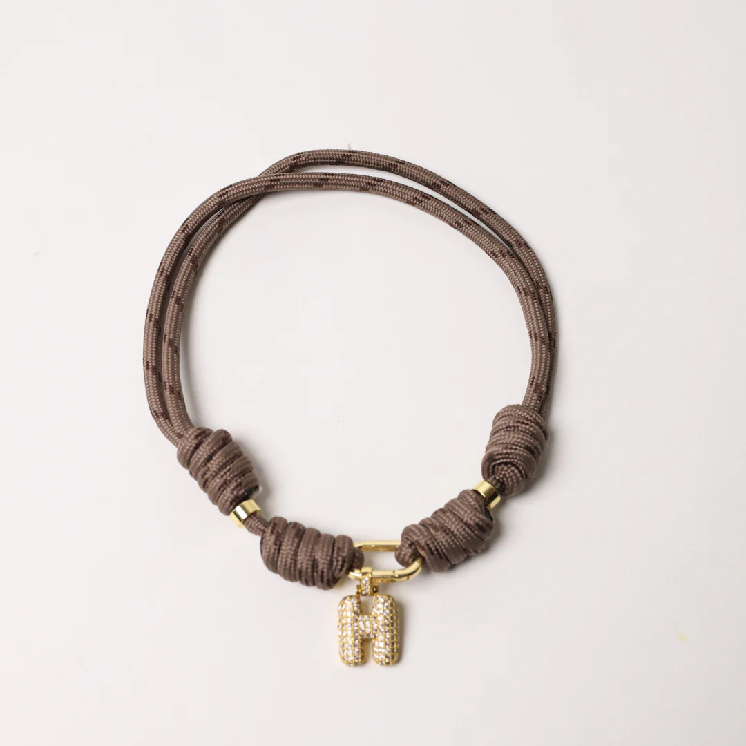 POP UPS X HANNAH B BOAT ROPE MOCHA NECKLACE WITH PAVE INITIAL
