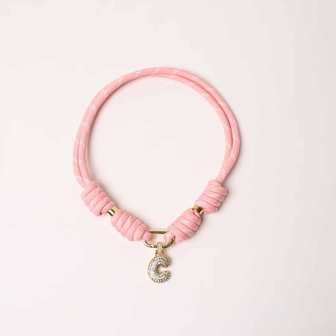 POP UPS X HANNAH B BOAT ROPE PRETTY IN PINK NECKLACE WITH PAVE INITIAL