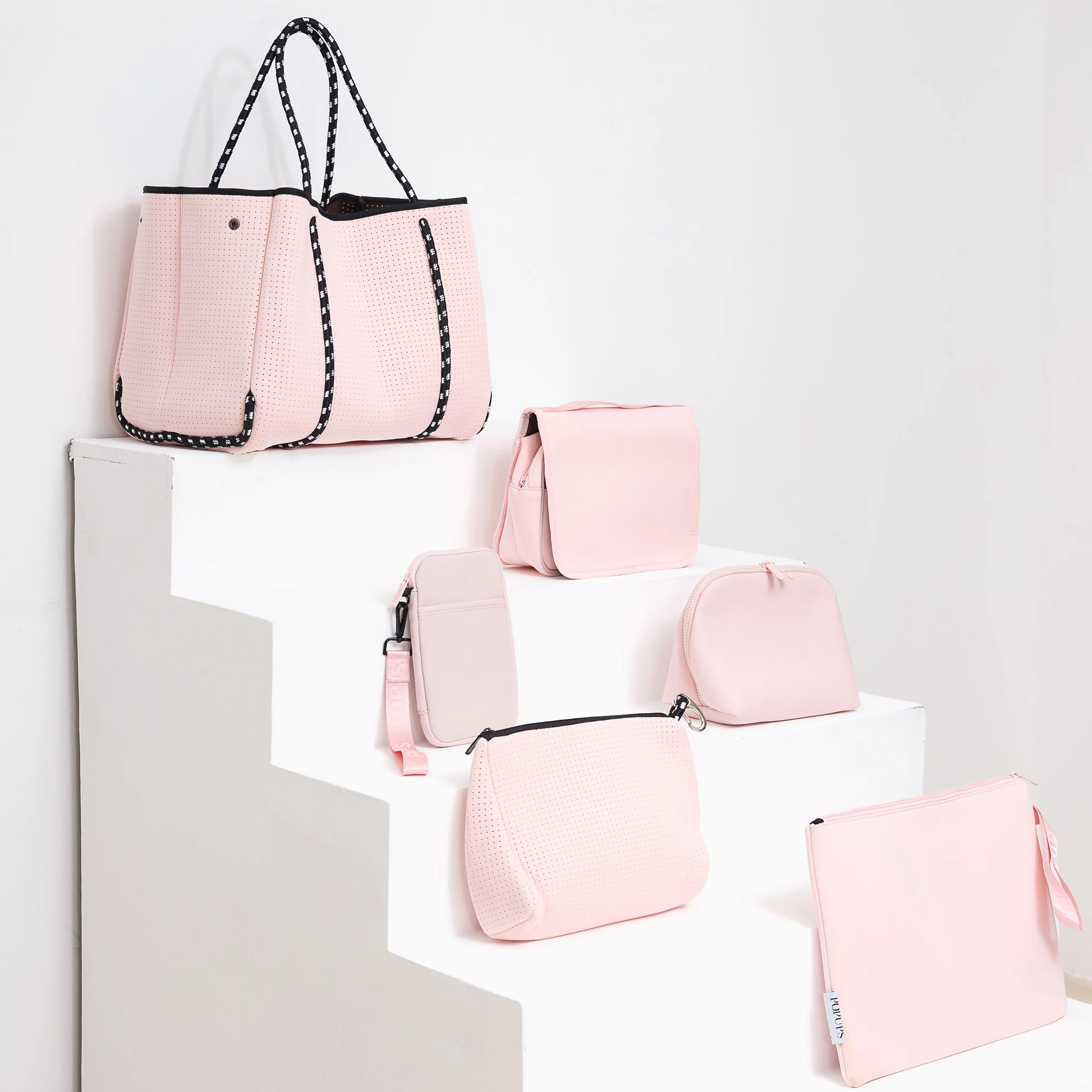 PRETTY IN PINK EVERYTHING SET: EVERYDAY TOTE + LAPTOP SLEEVE + TOILETRY BAG + PASSPORT WALLET + ESSENTIAL POUCH + MAKEUP POUCH